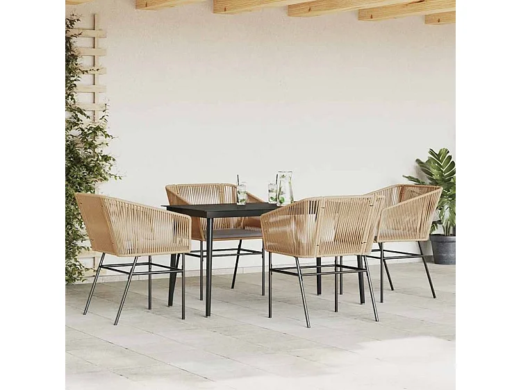 Ensemble à manger jardin coussins 5pcs marron poly rotin verre