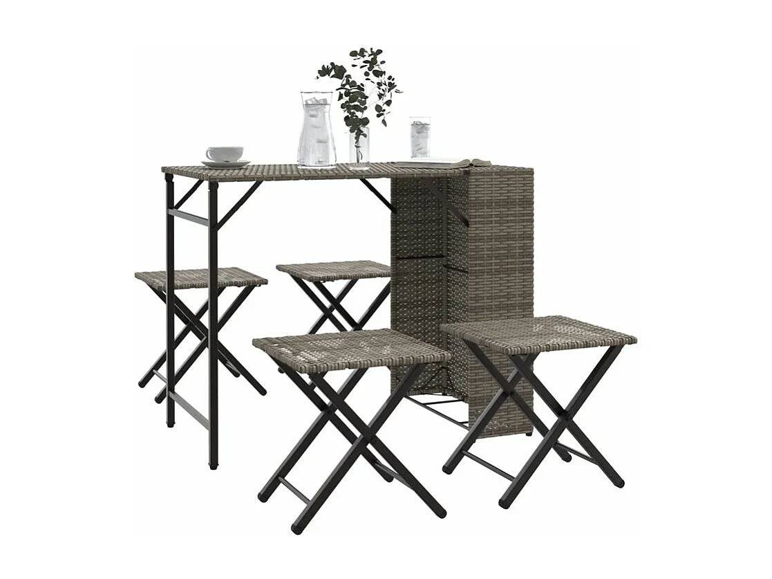 Ensemble à manger de jardin 5 pcs pliable gris résine tressée