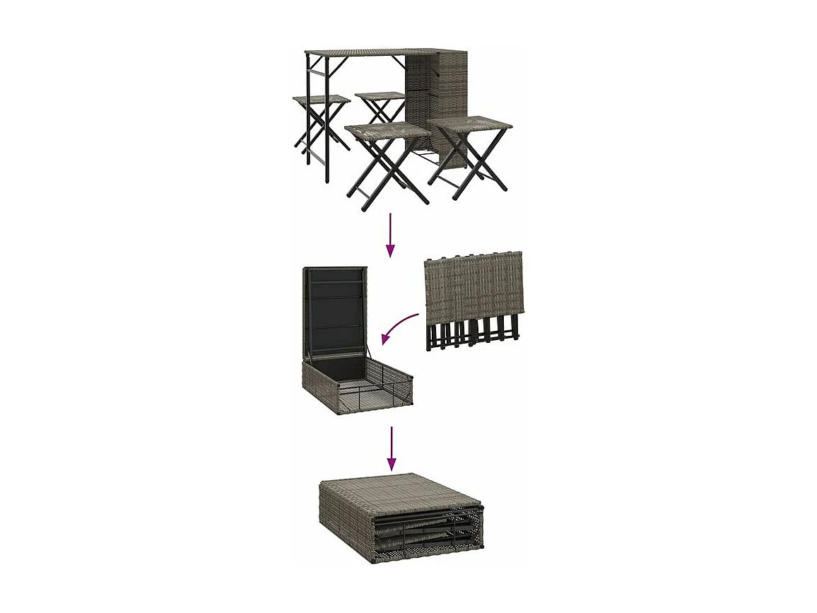 Ensemble à manger de jardin 5 pcs pliable gris résine tressée