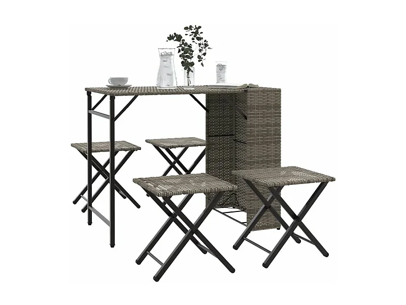 Ensemble à manger de jardin 5 pcs pliable gris résine tressée