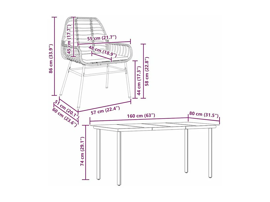 Ensemble à manger de jardin coussins 7pcs noir poly rotin verre