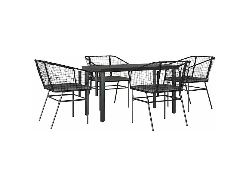 Ensemble à manger de jardin et coussins 5 pcs noir rotin verre