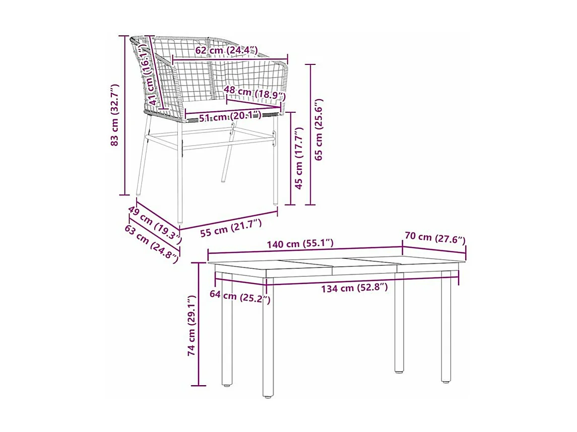 Ensemble à manger de jardin et coussins 5 pcs noir rotin verre