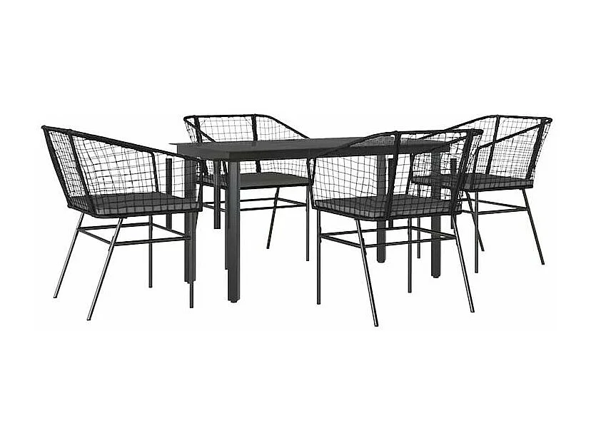 Ensemble à manger de jardin et coussins 5 pcs noir rotin verre