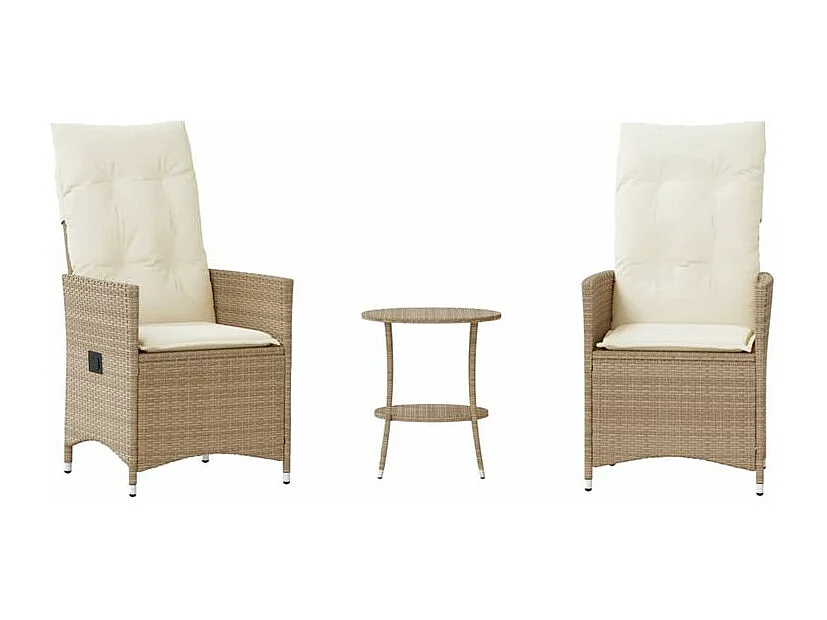 Ensemble de bistro 3 pcs avec coussins beige résine tressée