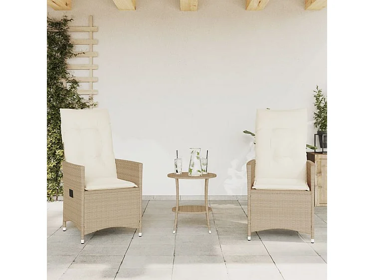 Ensemble de bistro 3 pcs avec coussins beige résine tressée