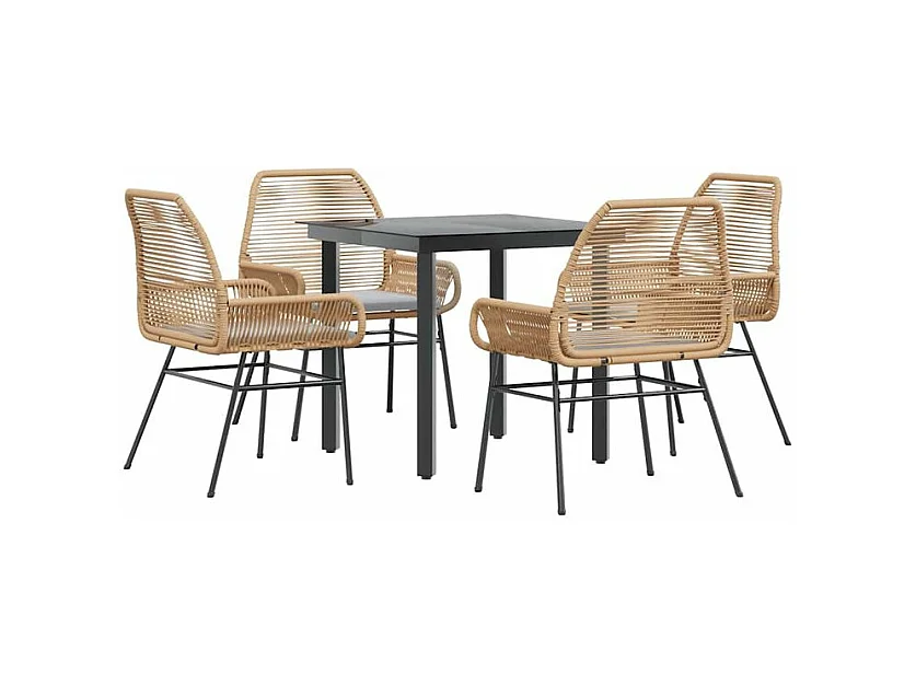 Ensemble à manger jardin coussins 5pcs marron poly rotin verre