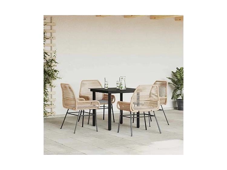 Ensemble à manger jardin coussins 5pcs marron poly rotin verre