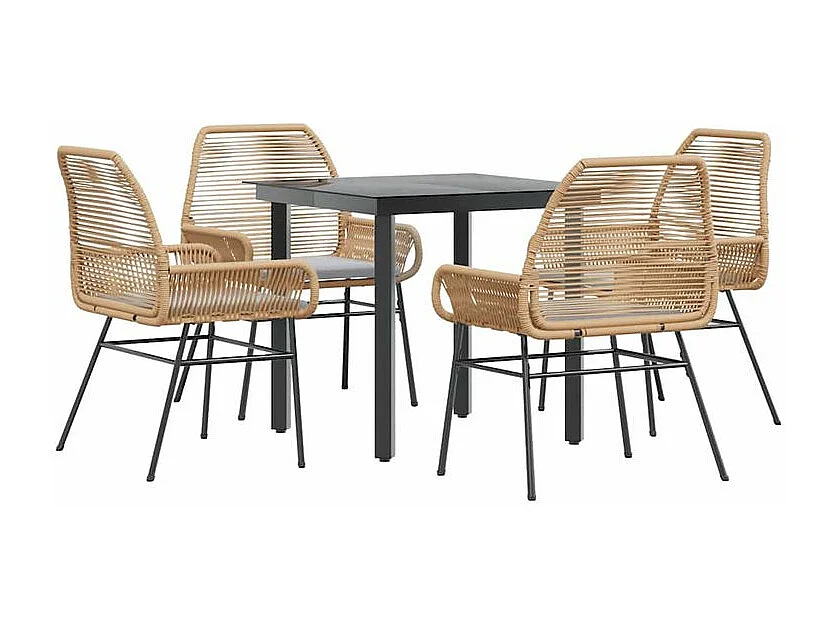 Ensemble à manger jardin coussins 5pcs marron poly rotin verre