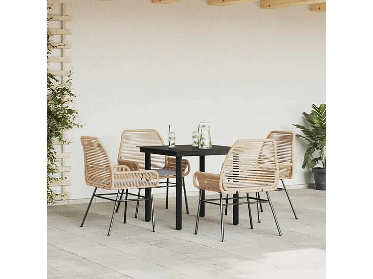 Ensemble à manger jardin coussins 5pcs marron poly rotin verre