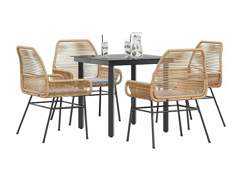 Ensemble à manger jardin coussins 5pcs marron poly rotin verre