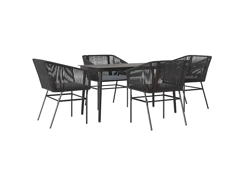 Ensemble à manger de jardin et coussins 5 pcs noir rotin verre