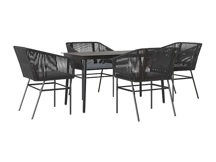 Ensemble à manger de jardin et coussins 5 pcs noir rotin verre