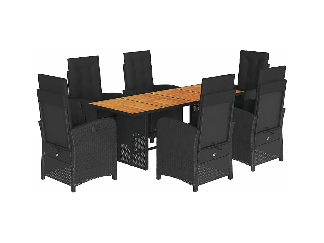 Ensemble à manger de jardin coussins 7pcs Noir Résine tressée