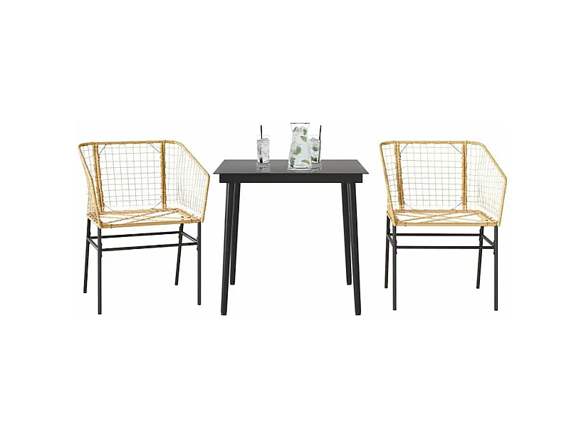 Ensemble à manger de jardin 3pcs marron résine tressée verre