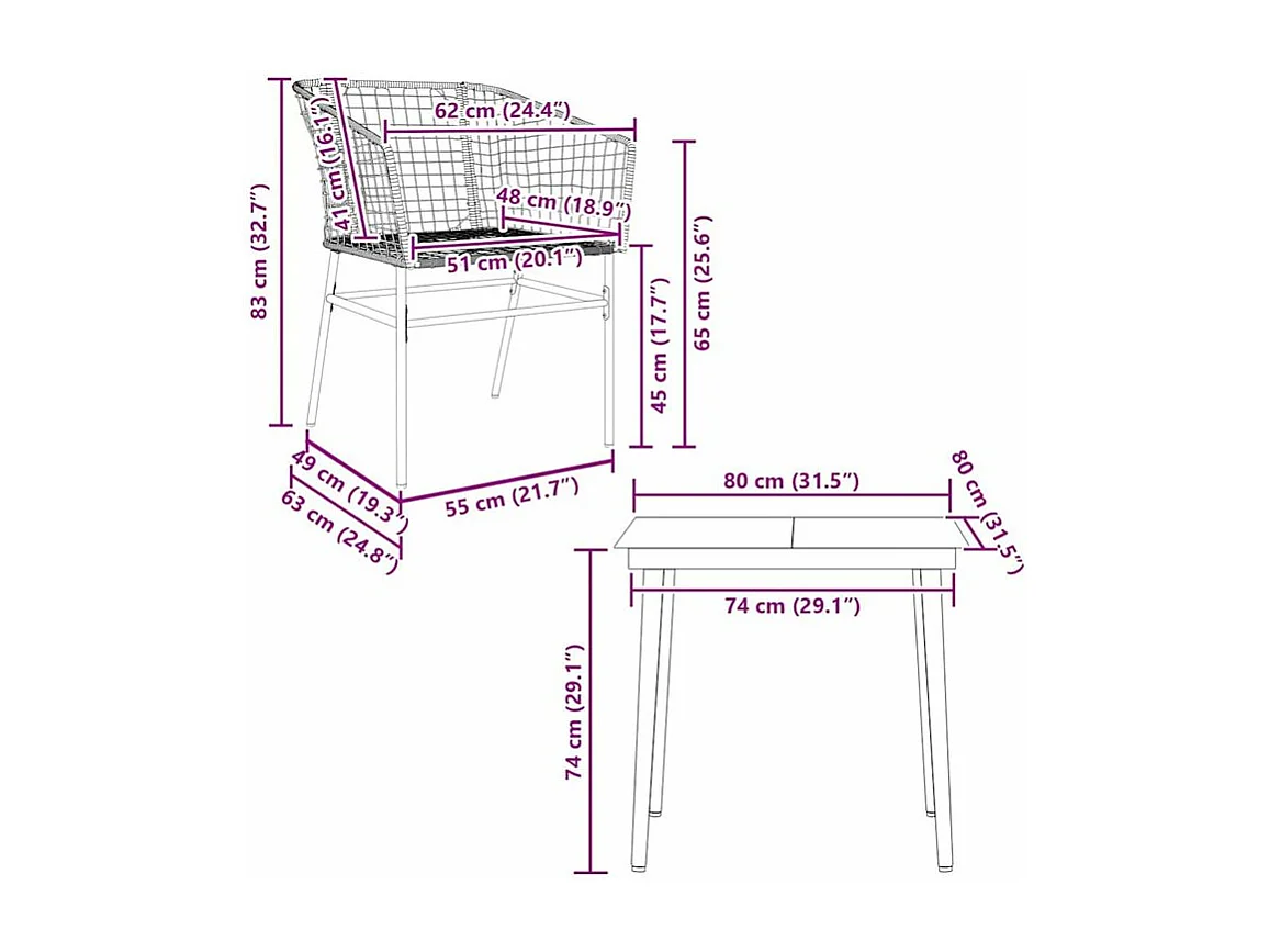 Ensemble à manger de jardin 3pcs marron résine tressée verre