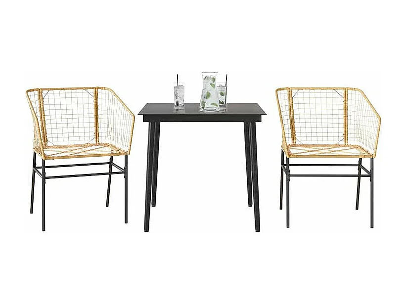 Ensemble à manger de jardin 3pcs marron résine tressée verre