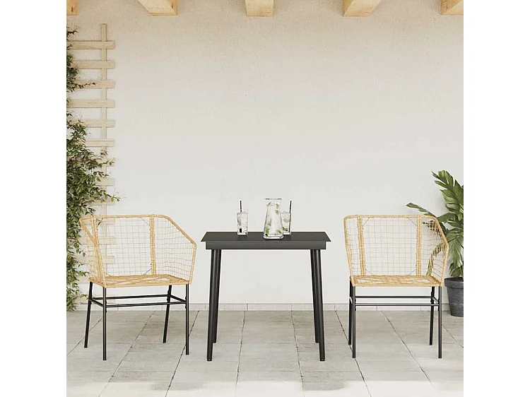 Ensemble à manger de jardin 3pcs marron résine tressée verre