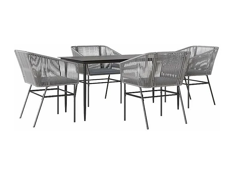 Ensemble à manger jardin coussins 5 pcs gris poly rotin verre
