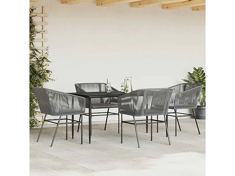 Ensemble à manger jardin coussins 5 pcs gris poly rotin verre