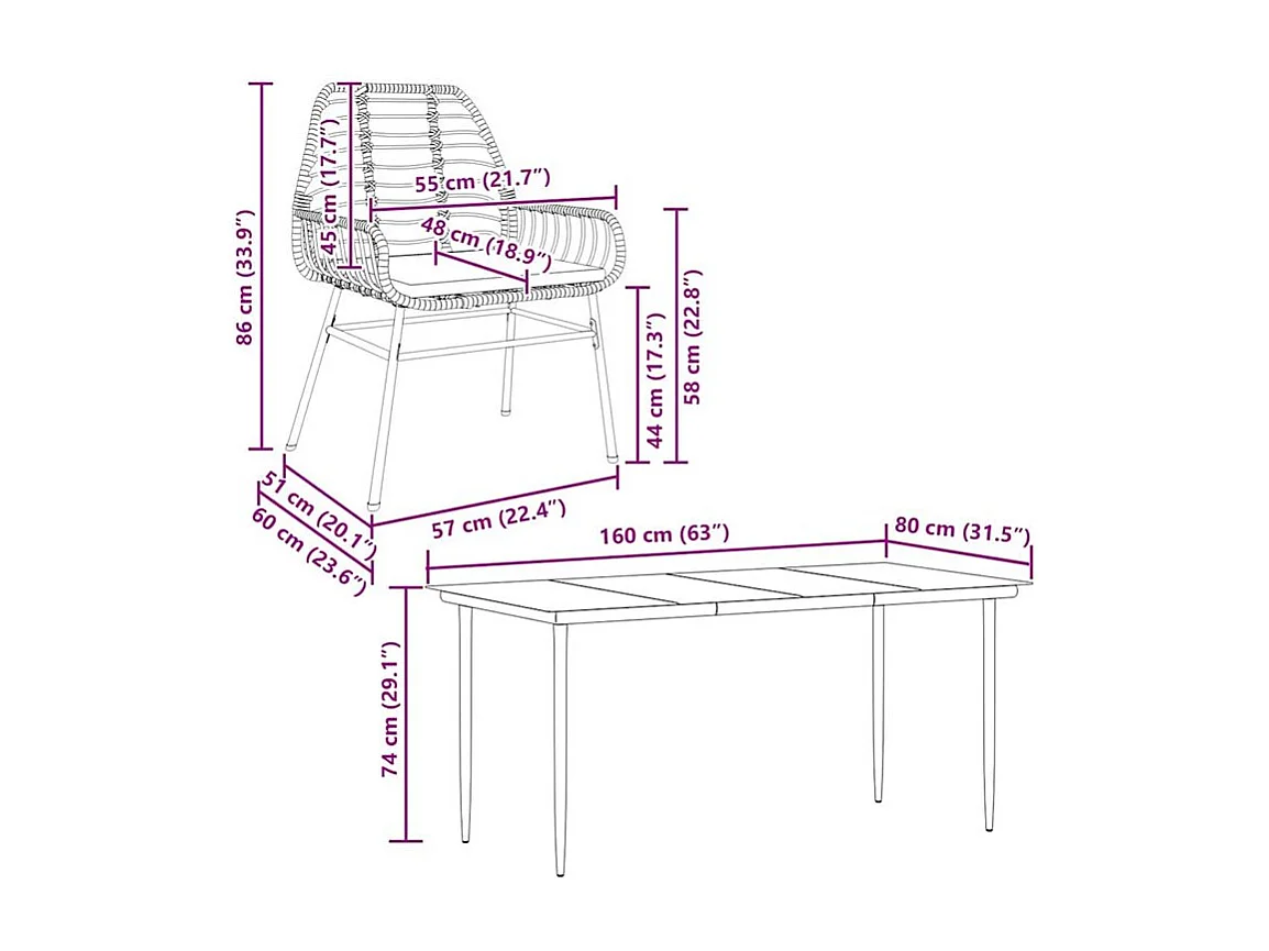Ensemble à manger jardin coussins 7pcs marron poly rotin verre
