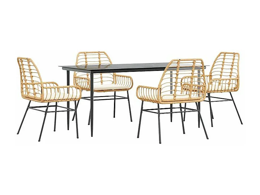 Ensemble à manger jardin coussins 5pcs marron poly rotin verre