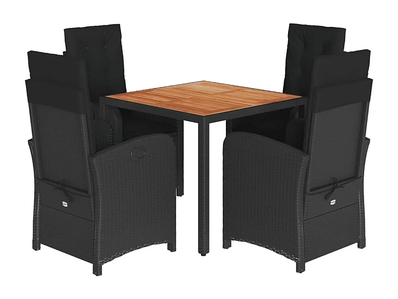 Ensemble à manger de jardin coussins 5pcs Noir Résine tressée