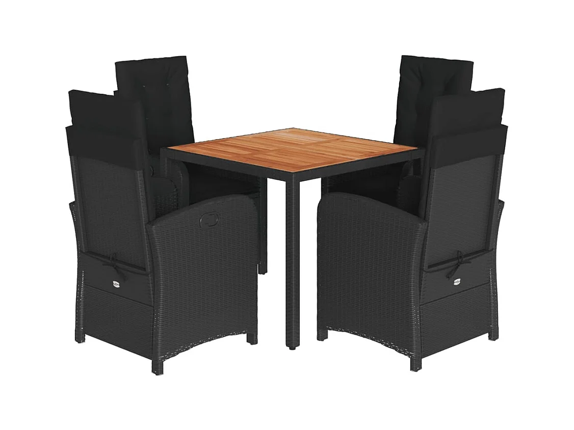 Ensemble à manger de jardin coussins 5pcs Noir Résine tressée