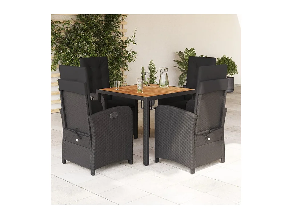 Ensemble à manger de jardin coussins 5pcs Noir Résine tressée