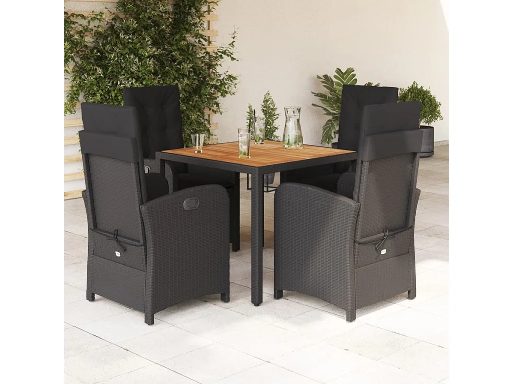 Ensemble à manger de jardin coussins 5pcs Noir Résine tressée