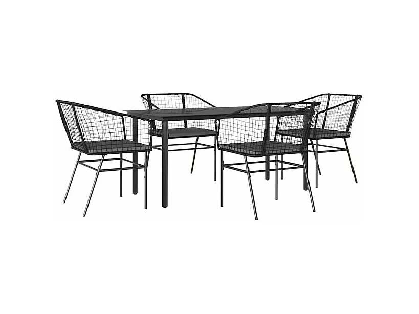 Ensemble à manger de jardin et coussins 5 pcs noir rotin verre