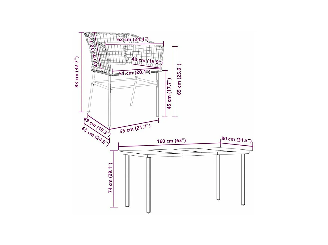 Ensemble à manger de jardin et coussins 5 pcs noir rotin verre