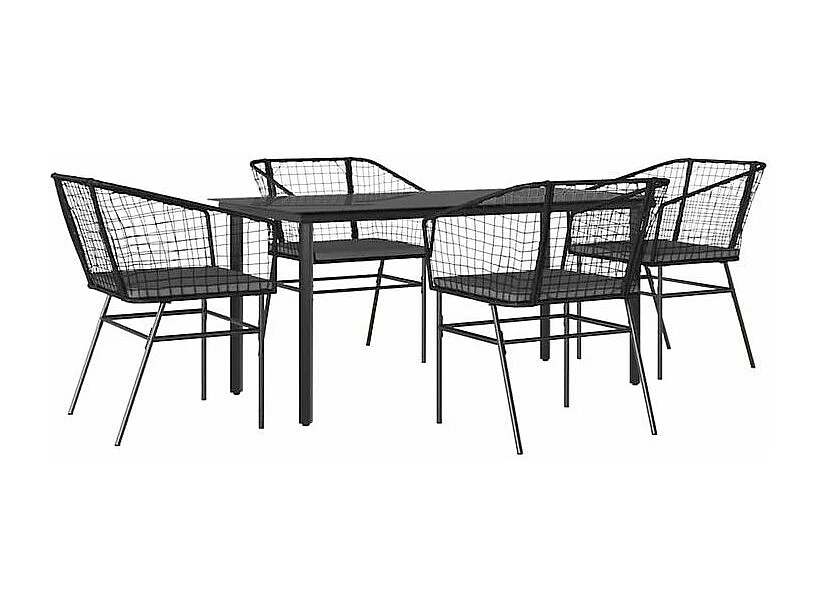 Ensemble à manger de jardin et coussins 5 pcs noir rotin verre