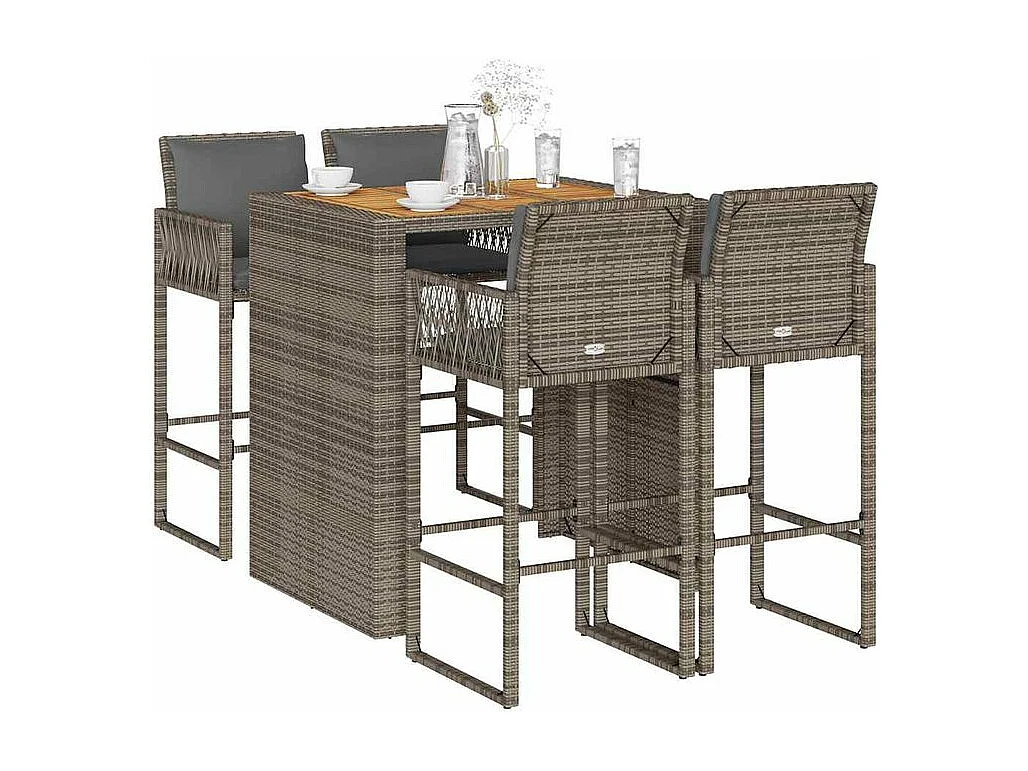 Ensemble de bar de jardin 5 pcs avec coussins gris poly rotin