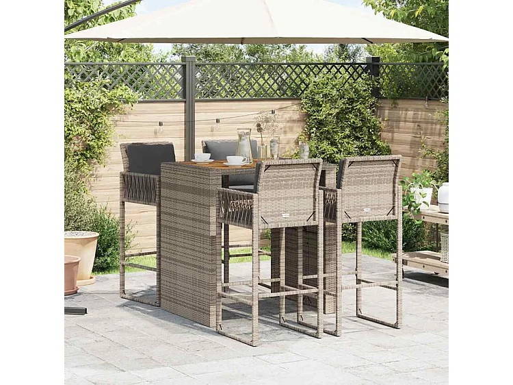 Ensemble de bar de jardin 5 pcs avec coussins gris poly rotin