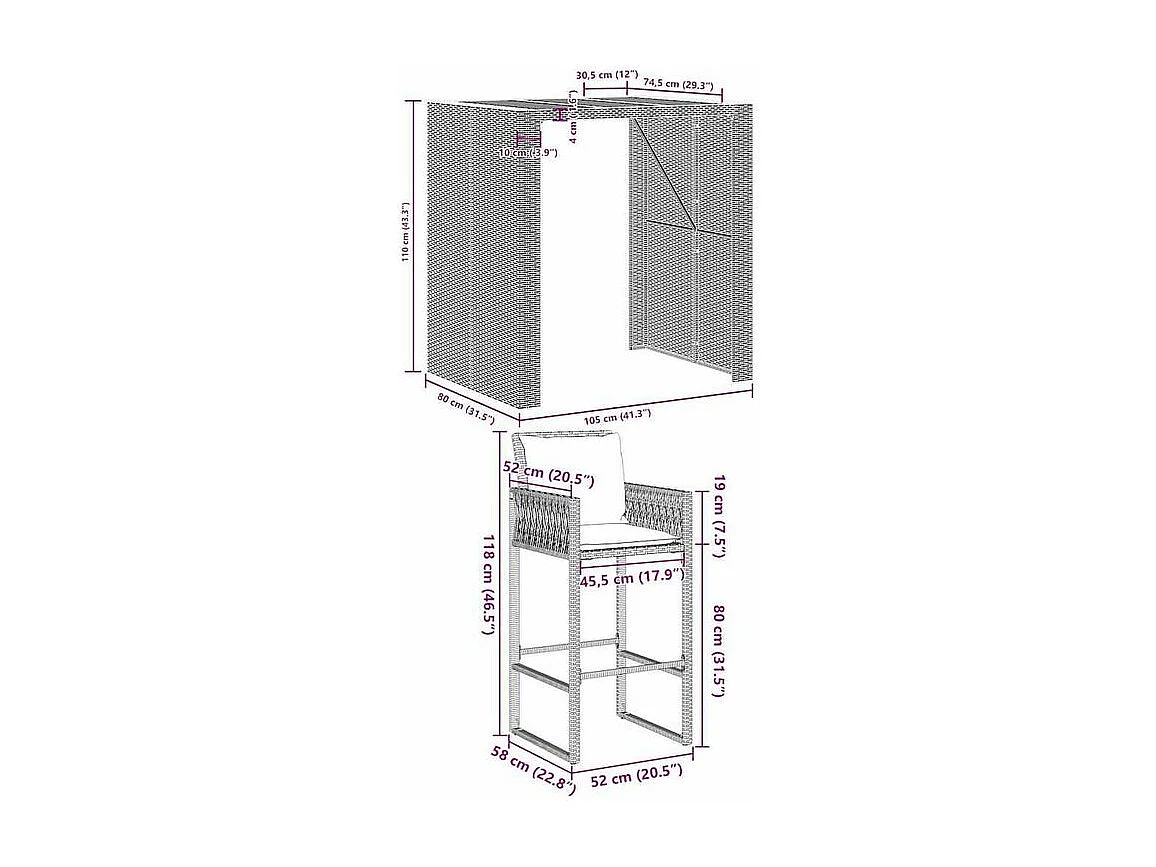 Ensemble de bar de jardin 5 pcs avec coussins gris poly rotin