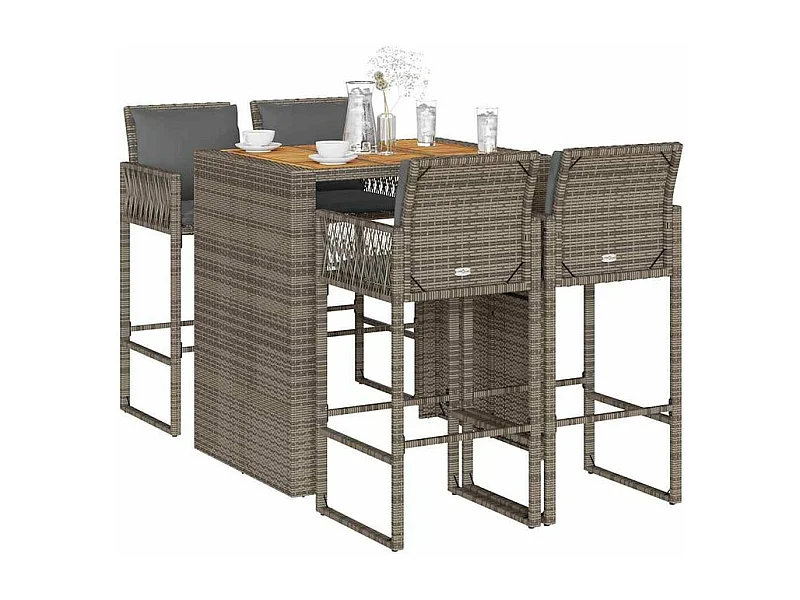 Ensemble de bar de jardin 5 pcs avec coussins gris poly rotin
