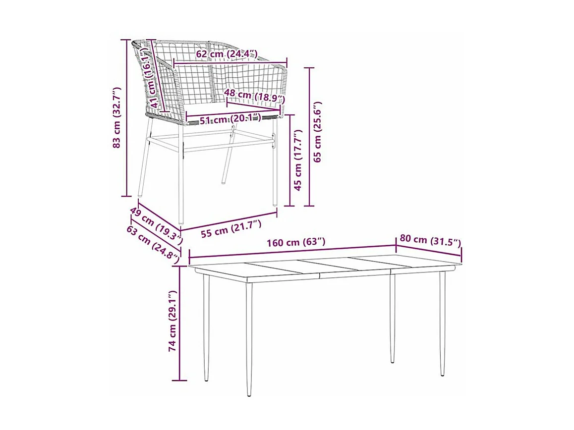 Ensemble à manger jardin coussins 7pcs marron poly rotin verre