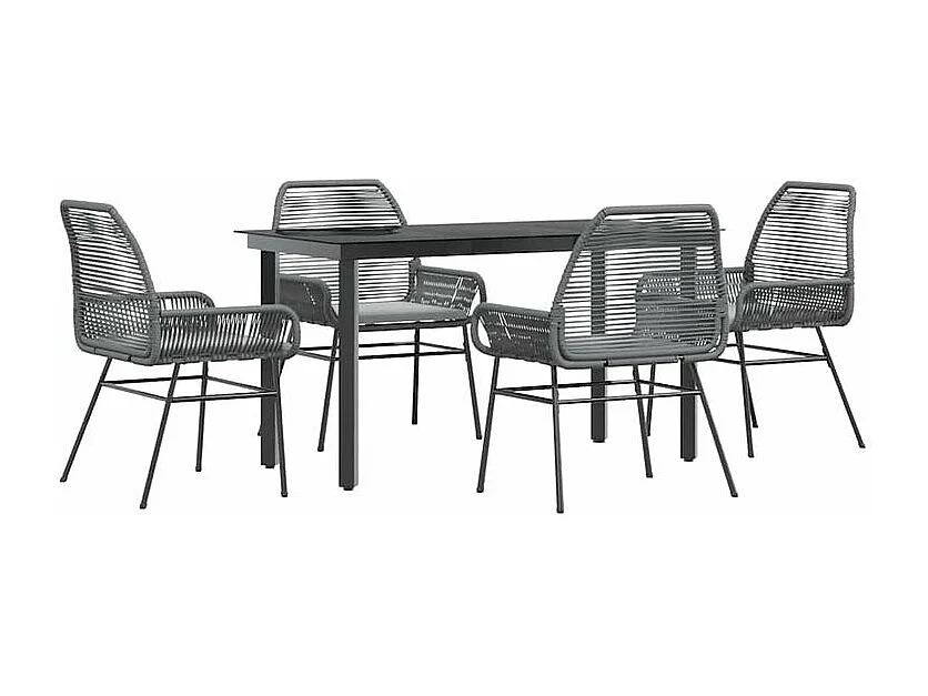 Ensemble à manger jardin coussins 5 pcs gris poly rotin verre