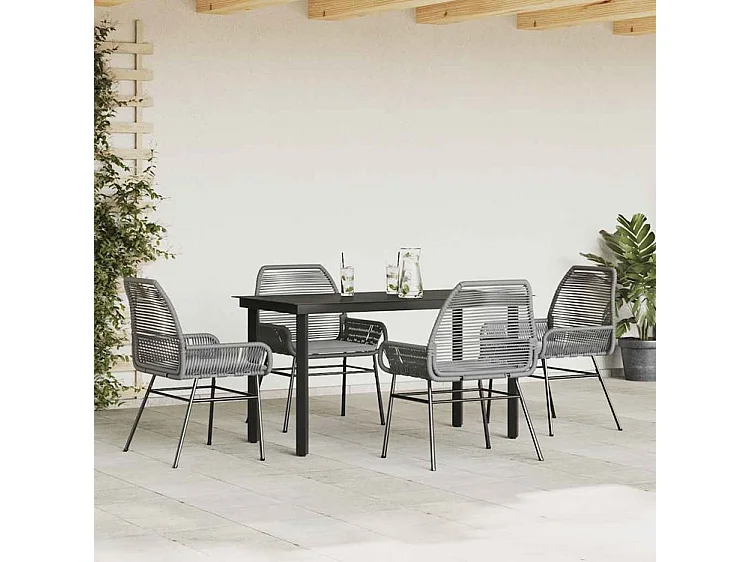 Ensemble à manger jardin coussins 5 pcs gris poly rotin verre