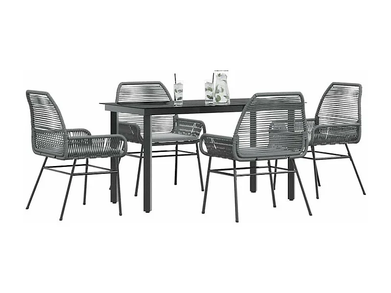 Ensemble à manger jardin coussins 5 pcs gris poly rotin verre