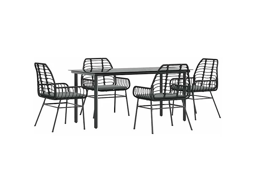 Ensemble à manger de jardin et coussins 5 pcs noir rotin verre