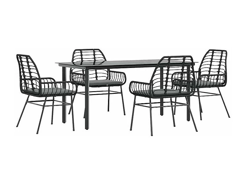 Ensemble à manger de jardin et coussins 5 pcs noir rotin verre