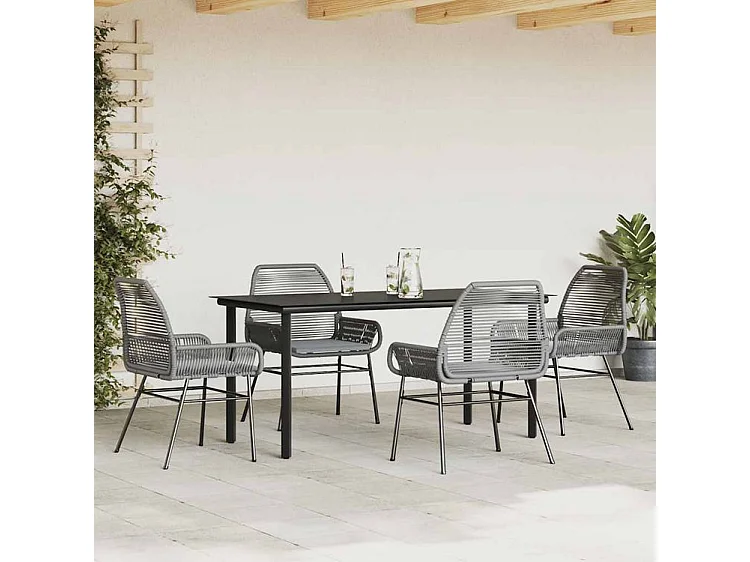 Ensemble à manger jardin coussins 5 pcs gris poly rotin verre