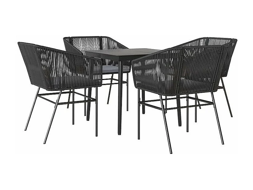Ensemble à manger de jardin et coussins 5 pcs noir rotin verre