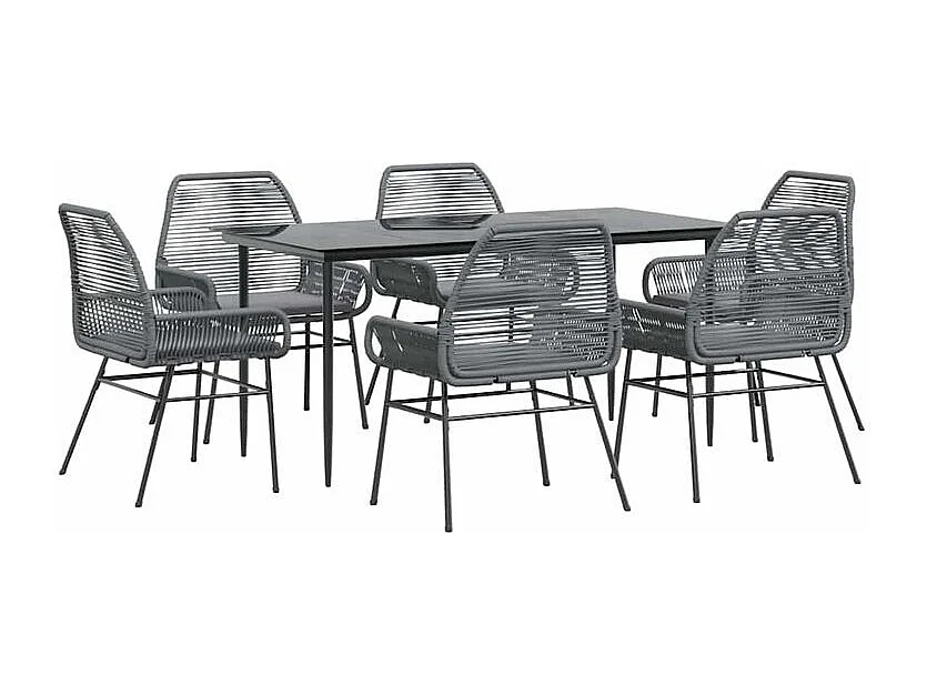 Ensemble à manger jardin coussins 7 pcs gris poly rotin verre