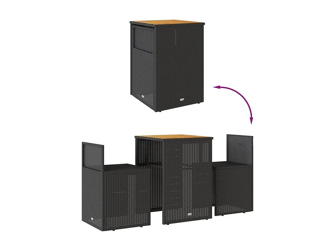 Ensemble de bistro 3 pcs avec coussins noir résine tressée