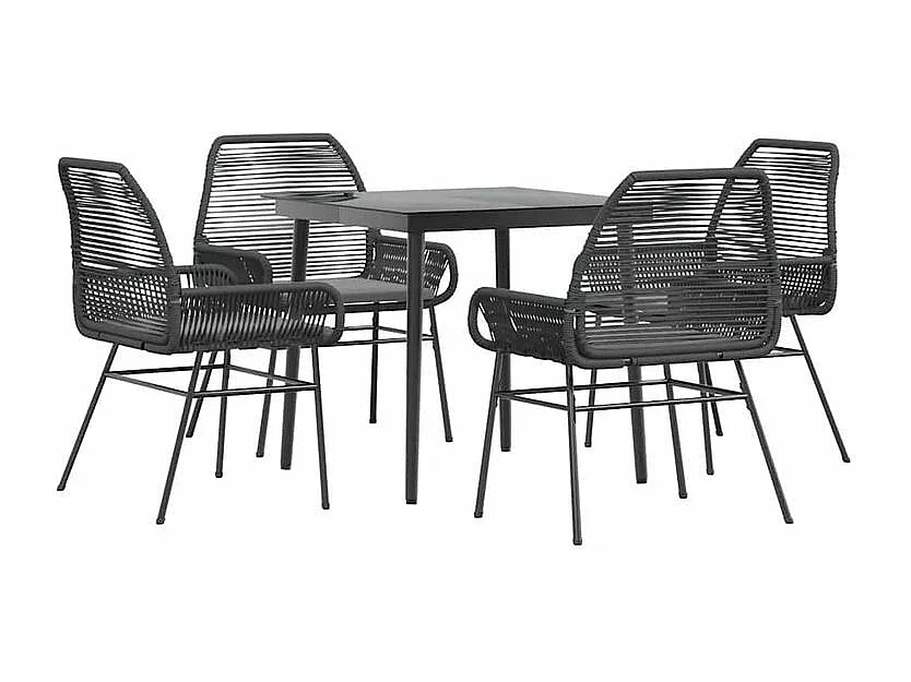 Ensemble à manger de jardin et coussins 5 pcs noir rotin verre