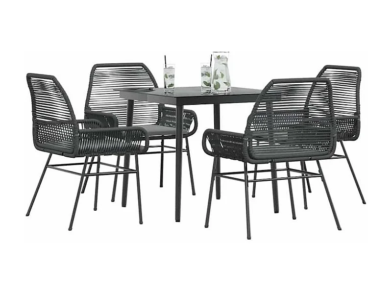 Ensemble à manger de jardin et coussins 5 pcs noir rotin verre