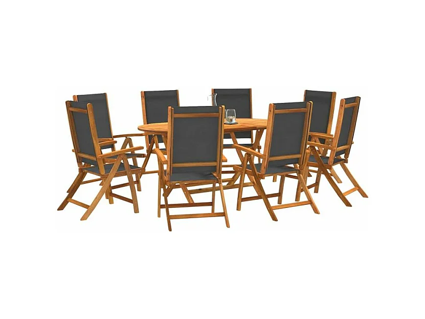Ensemble à manger de jardin 9pcs bois d'acacia solide textilène